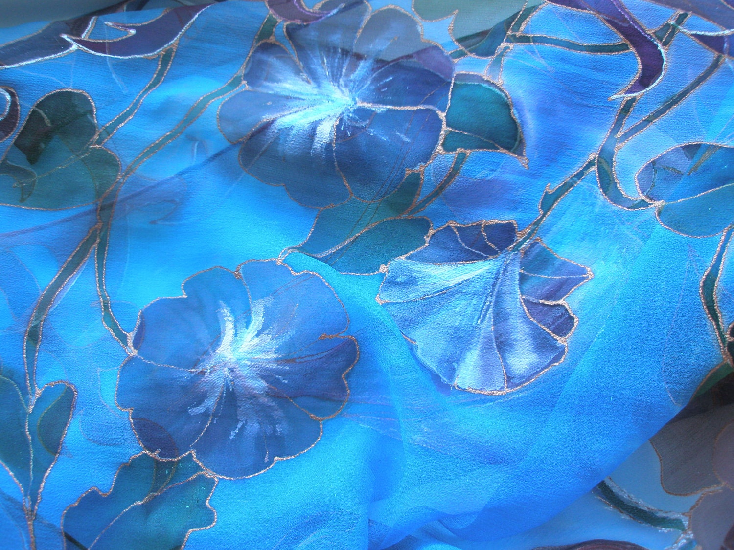 Unique made to order painted silk scarf with your favorite flowers. 100 % silk, steam fixed professional silk dyes. FREE SHIPPING