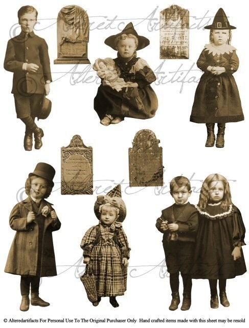 Instant Download Vintage Halloween Graveyard Witch Warlock Scraps Clipart Steampunk Steam Punk Digital Collage Sheet Party
