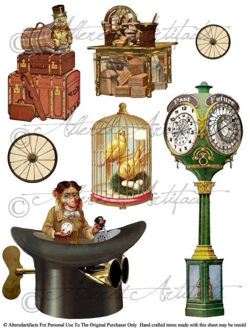 Instant Download Monkey Bizz Victorian Steam Punk Scrap Steampunk Clip Art Goods Advertisements Postcard Trade Cards Digital Collage Sheet