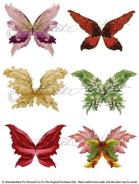 Instant Download Botanical Fairy Wings Digital Collage Sheet Enchanted Fairyland Vintage Clip Art Scrap
