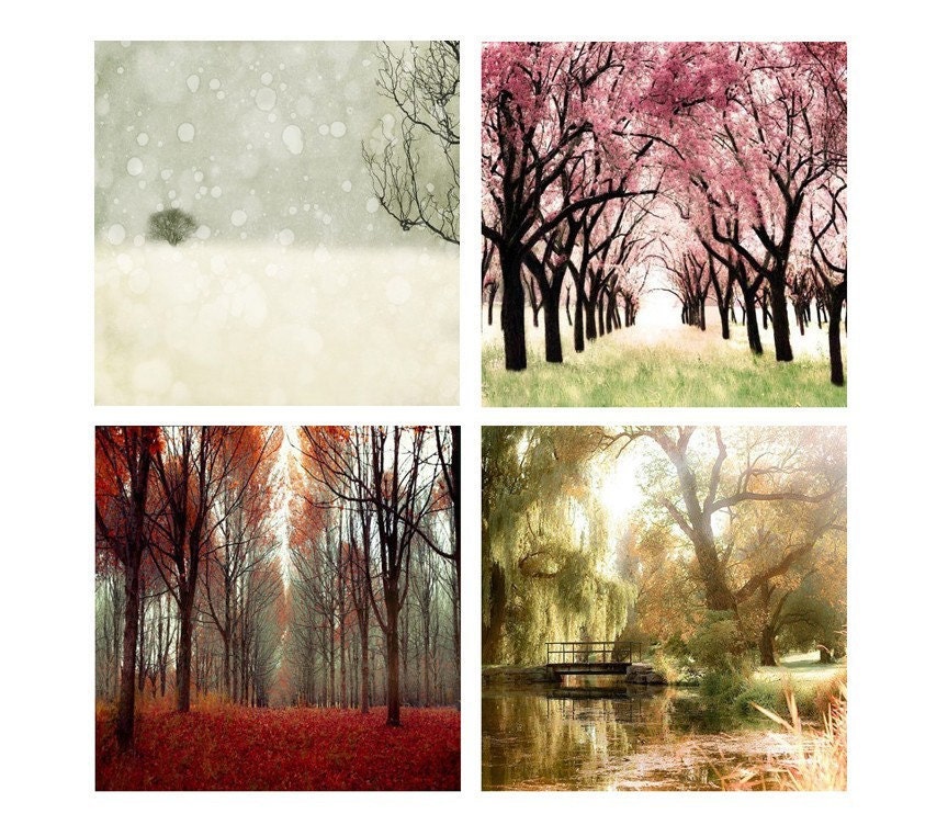 Photography gift set, Four seasons wall decor,  4 5x5 photos, summer, autumn, Seasons decorating theme