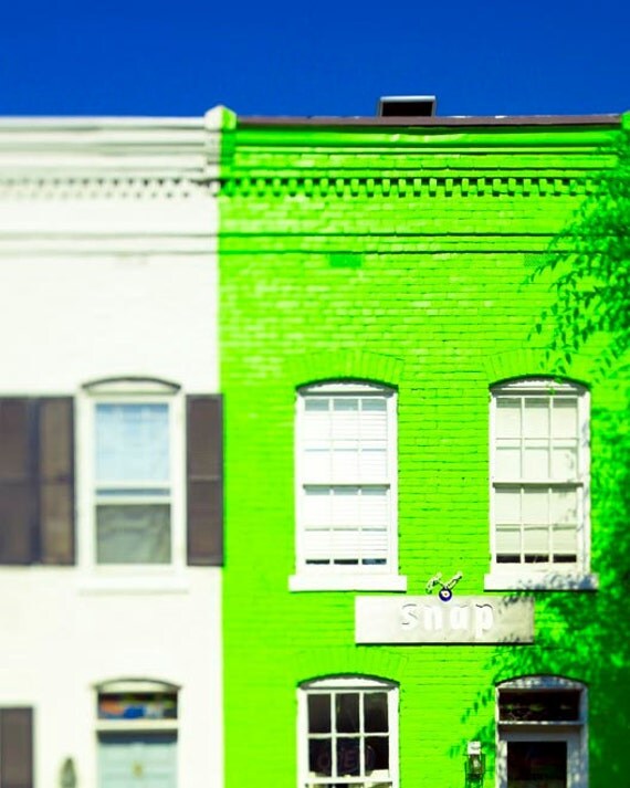 Lime green wall decor, Neon color block, white and green, Father's Day, Men, Fresh and bold decorating idea 8x12