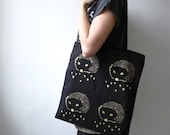 Organic Cotton Bag/ The Hedgehog/ Screen Print Black Gold