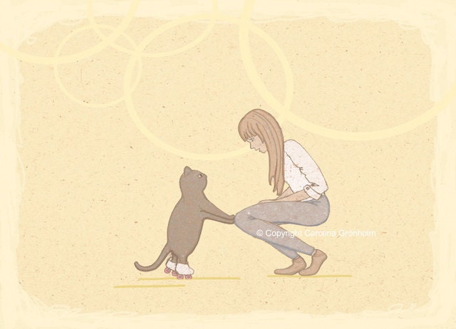 Cat Love, Mother Love / Sunday Morning Walk 3/ A5 Print Yellow