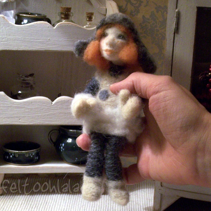 Louise, a 7 inch needle felted doll