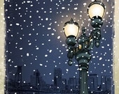 11x14 illustration print Winter Night in Portland - AlexWijnen