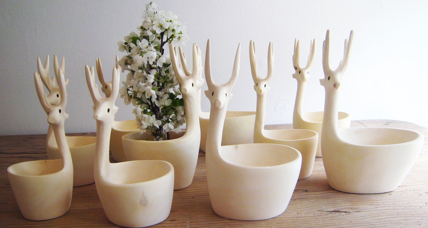 Exquisitely Hand-Carved Deer Bowls, Set of 3