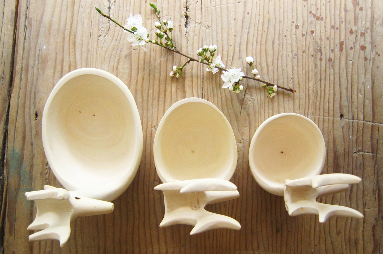 Exquisitely Hand-Carved Deer Bowls, Set of 3