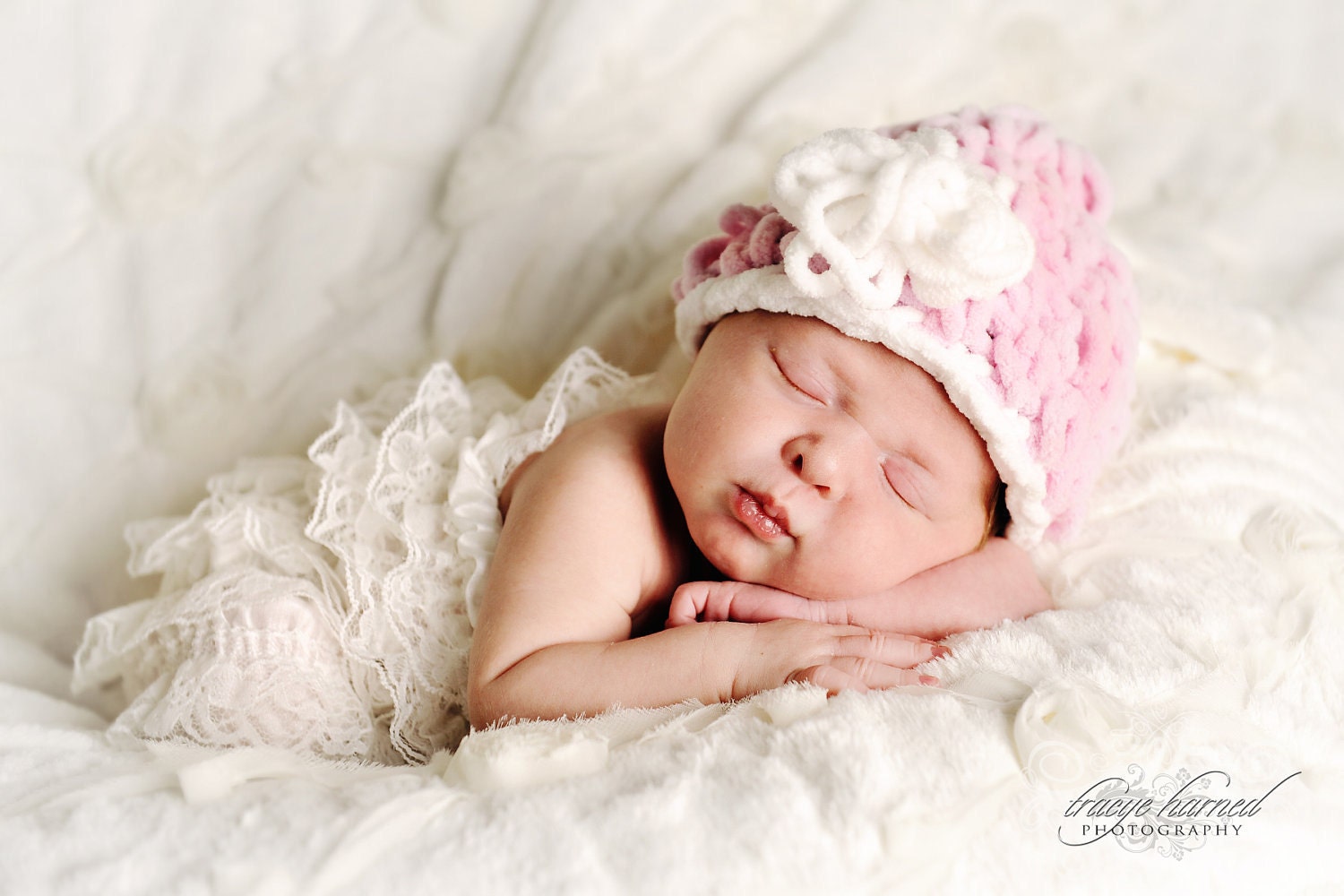 Flower Baby Girl Hat - READY TO SHIP - Your Choice...Newborn Hat - White With A Pink Flower Or Pink With A White Flower