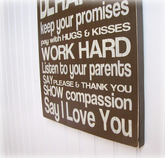 Family Rules Shabby Chic Typography Sign-Chocolate Brown
