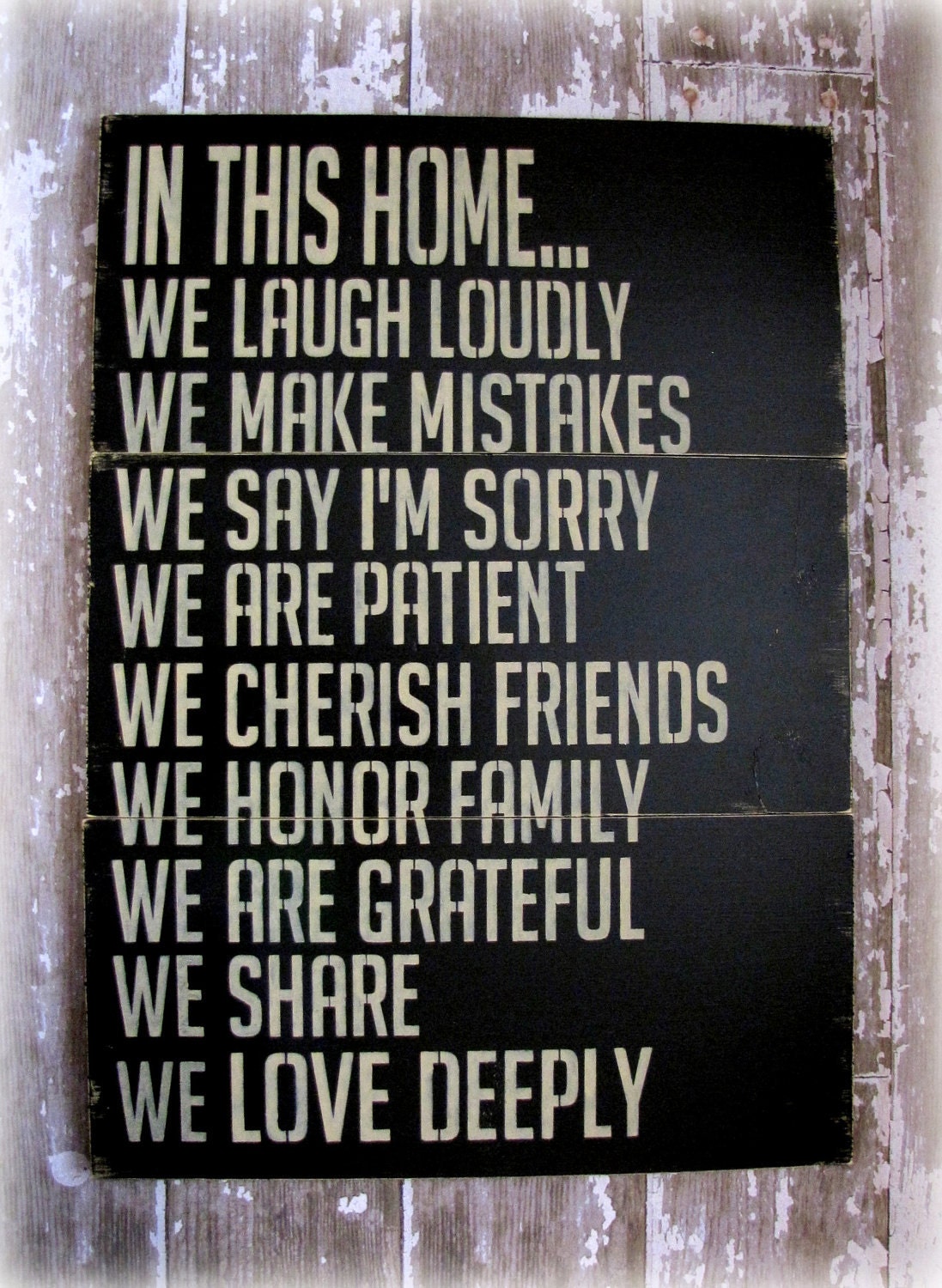In This Home---House Rules---Antiqued Plank Typography Sign- In This House We