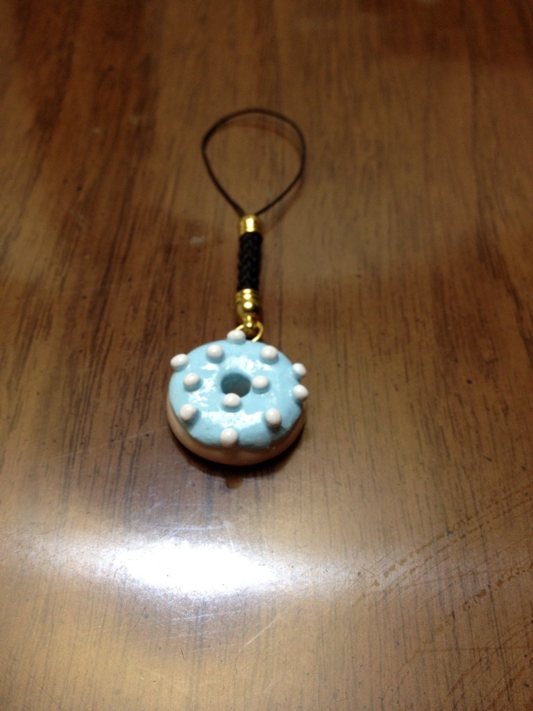 Yummy Blue Frosted, Sprinkled Donut Cell Phone Charm