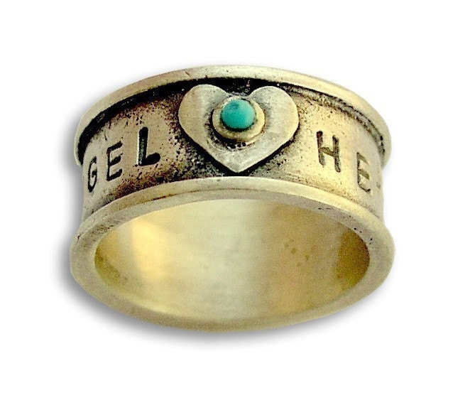 hand Stamped sterling silver promise ring for valentines -  Angel heart.