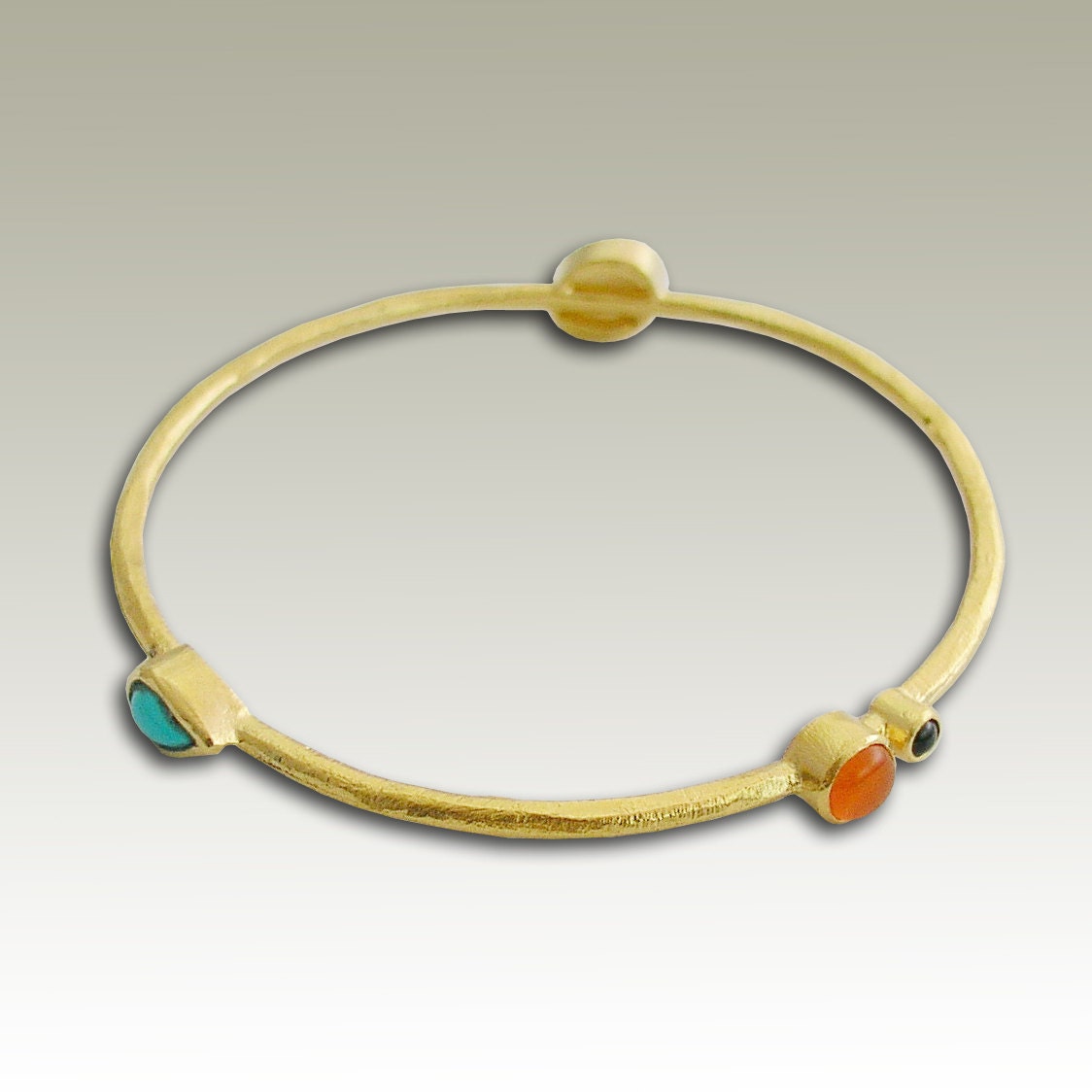 24k gold plated bangle with turquoise, coral, garnet and avanturine - Light of the sun