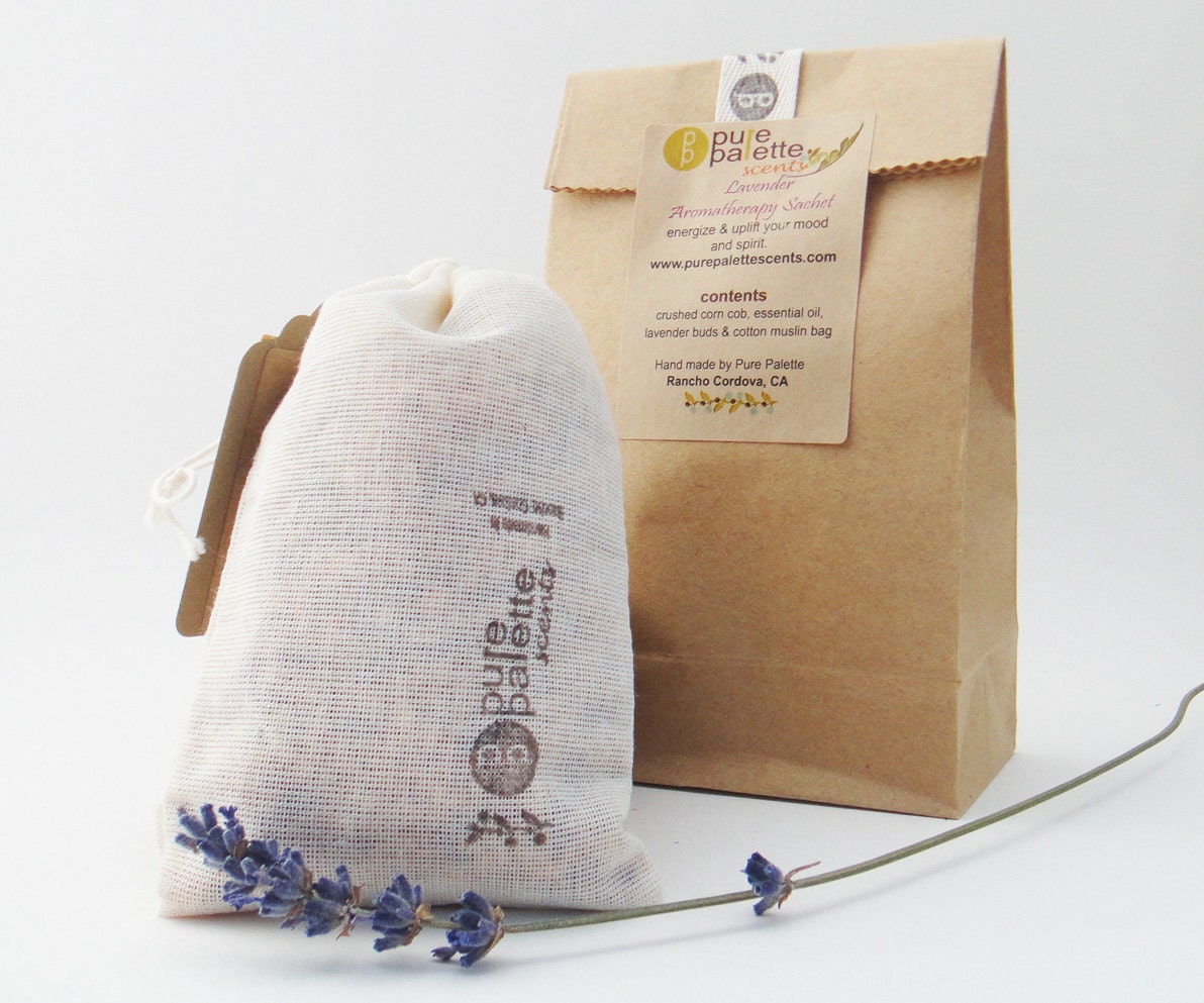 5  Aromatherapy French Lavender Sachets Shabby Chic in Domestic Muslin Cotton Bag and Kraft Gift Bag