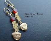 Carnelian heart gemstone and citrine chips earrings -One Love (Gold)-Tangerine, Burnt Orange, Yellow, Gold