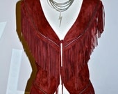 Sexy 70s Biker Hippie Mama SOFTEST SUEDE LEATHER Corset Fringe Vest Top