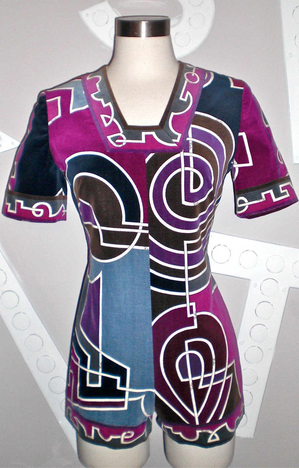 Awesome Vintage EMILIO PUCCI Cotton Go Go Short Shorts One Piece Jumpsuit
