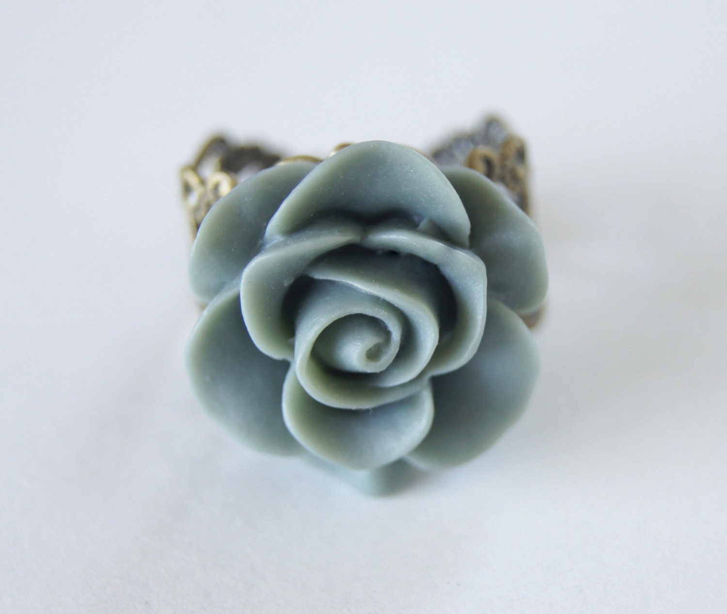 Blue Resin Rose Flower Vintage Bronze Adjustable Ring, Vintage Inspired, Spring Fashion