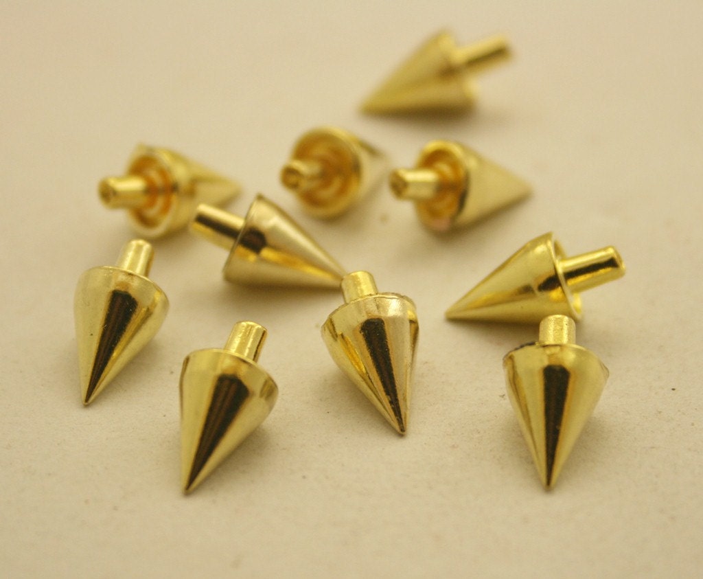 10 pcs. Zinc Gold Cone SPIKES RIVETS Studs 7 mm. CHG7
