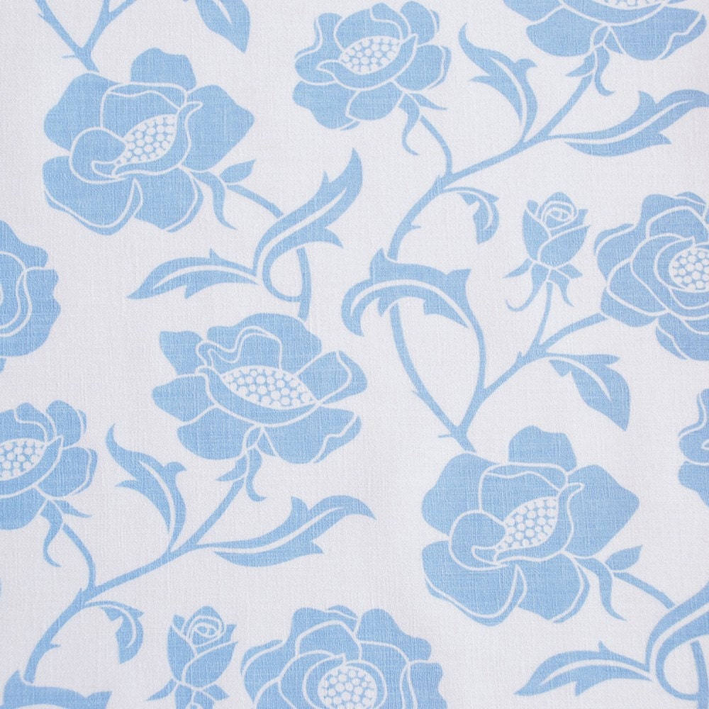 SALE - 1 metre of Rose screen-printed fabric (light blue on white linen / cotton)