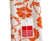 SALE - FAT QUARTER - Rose screen-printed fabric (orange on birch linen / cotton) 50cm x 63.5cm