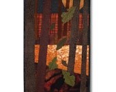 Original Autumn Forest Art Quilt Falling Oak Leaves River Sunset Reflection Wall Hanging