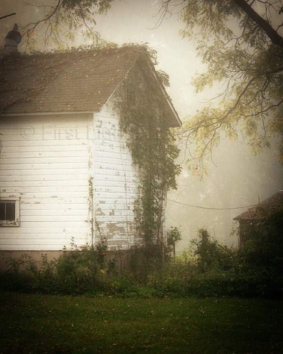 Country Barn Photograph landscape white barn quiet peaceful foggy dreamy simple
