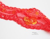 Tangerine Tango Lace Trim with Sequin Detail - 3 Yards