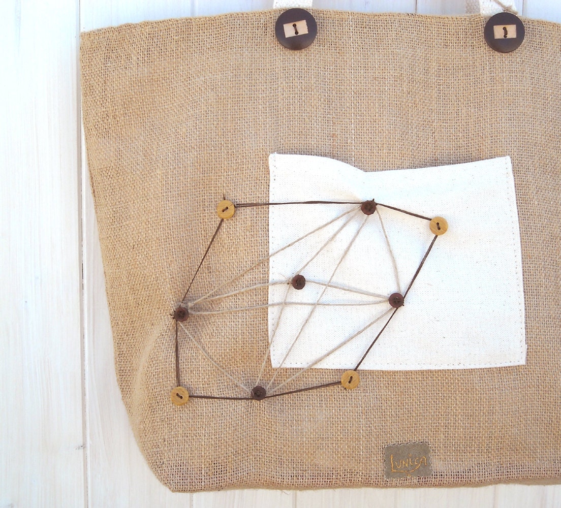 Geometric large tote burlap jute bag