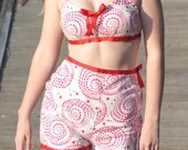 40s Pin Up Shorts and Top Playsuit, Made to Fit You, Any Size, Fabric, Swimsuit