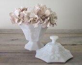 Milk Glass Candy Dish with Grape Leaves Pattern