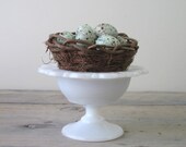 Milk Glass Footed Compote Candy Dish with Lace Edge