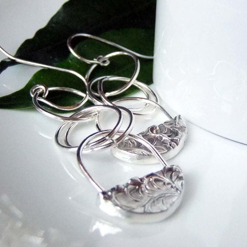 Silver Earrings, Dangly Padlock Earrings, Long Silver Hoops