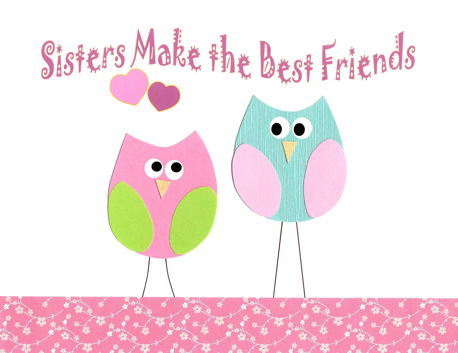 Kids Wall Art, Children's Room Decor, Nursery Room Art Decor, Owls, Sisters Make The Best Friends, 8x10 Print