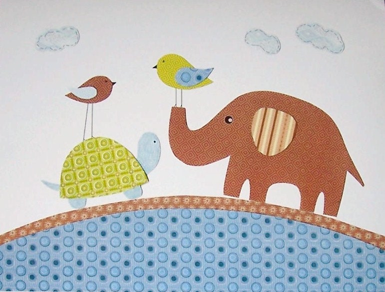 Kids Wall Art, Nursery Art Prints, Baby Boy Room Art Decor, Nursery Art, Bird, Elephant, Blue, Brown, Quote, Set of Three, 8x10 Prints