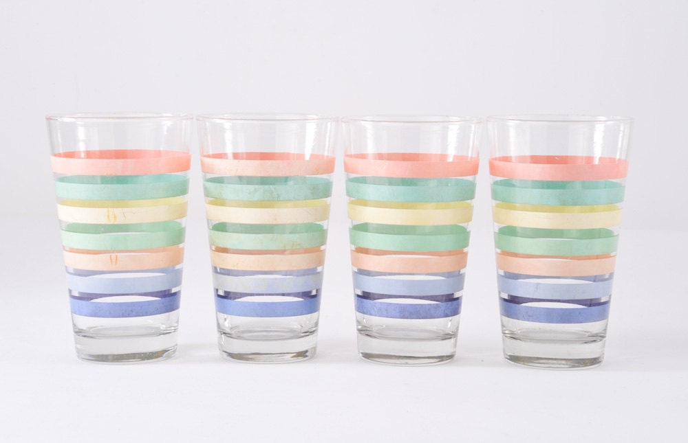 Libbey Pastel Striped Tumbler Set - Large 16 oz Set of Four