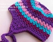 Crochet Hat Pattern - Bumpy Crochet Baby Hat Pattern with Earflaps and swirly ties No.604 Emailed2U EIGHT sizes