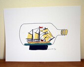 Ship in a Bottle screen print