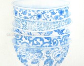 blue bowls watercolor print of watercolor painting 11" x 14" by Carol Sapp