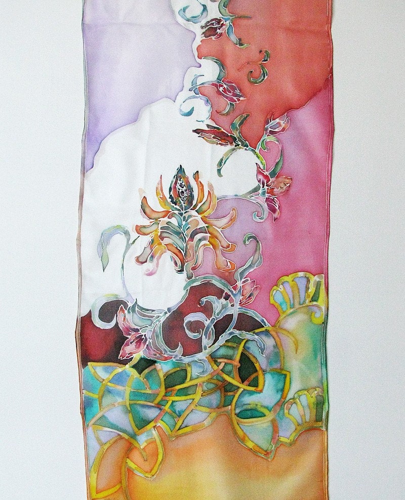 Silk scarf hand painted.Summer breeze.