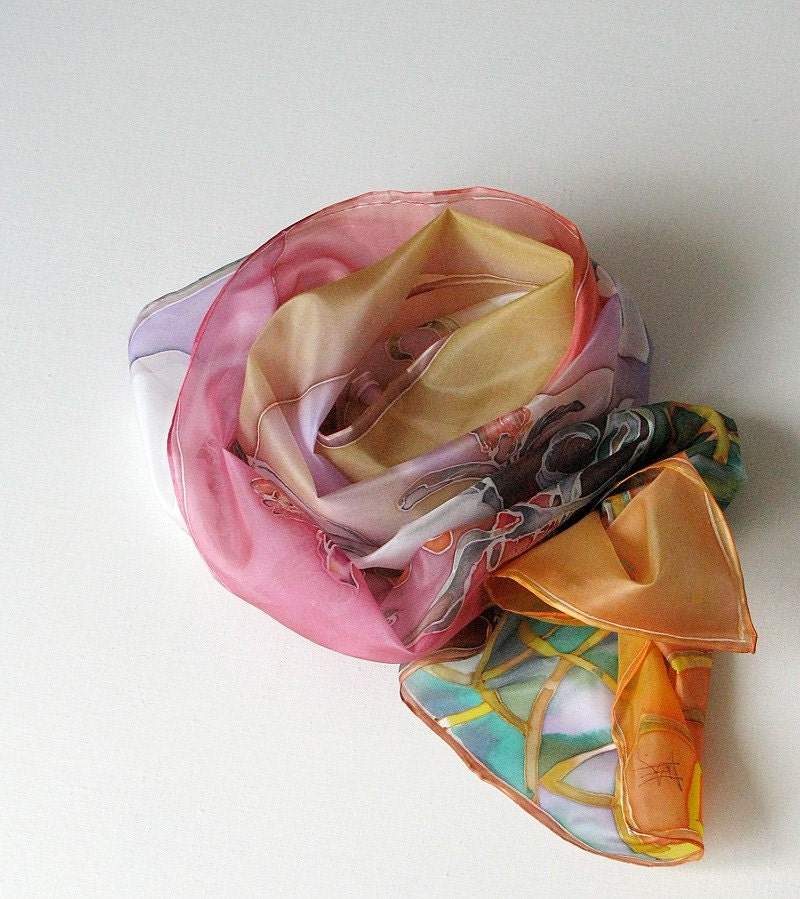 Silk scarf hand painted.Summer breeze.