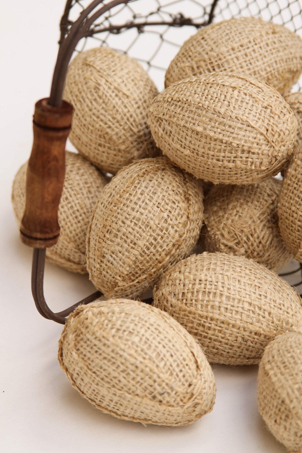 Burlap Eggs, One Dozen, In Natural Burlap, Bowl or Basket Fillers