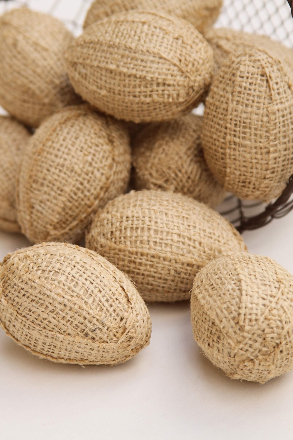 Burlap Eggs, One Dozen, In Natural Burlap, Bowl or Basket Fillers