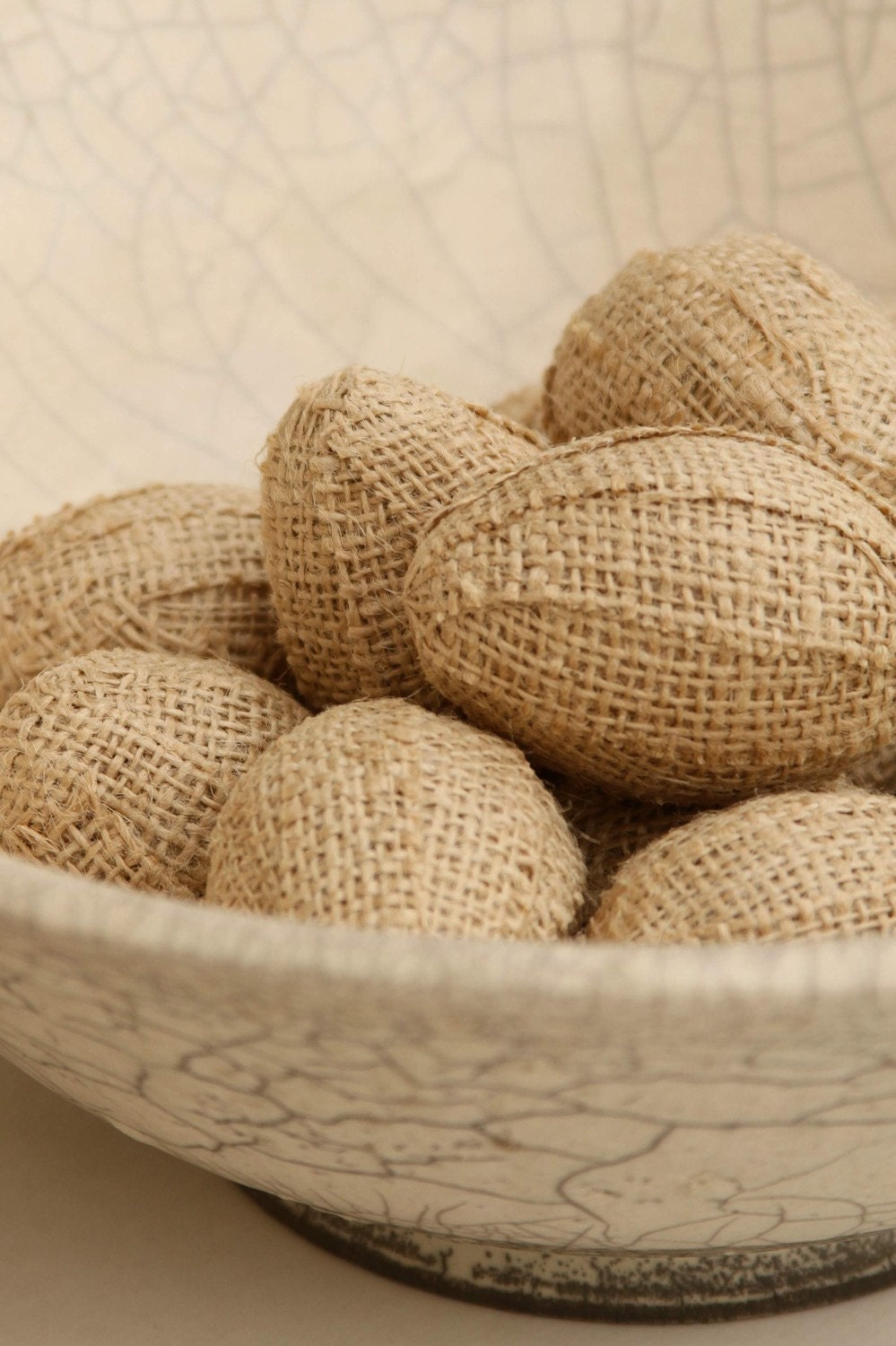 Burlap Eggs, One Dozen, In Natural Burlap, Bowl or Basket Fillers