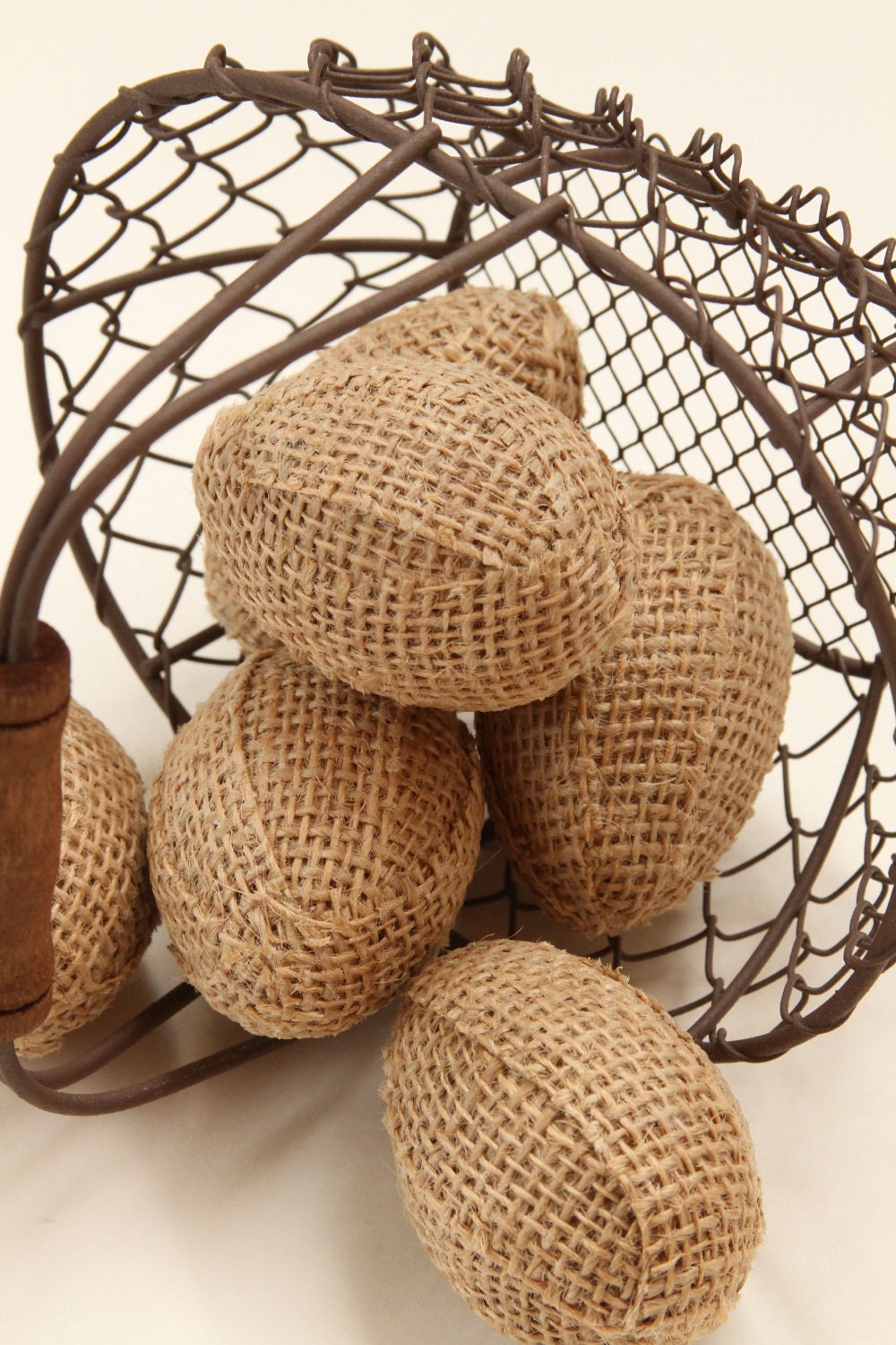 Burlap Eggs, Half A Dozen, In Natural Burlap, Bowl or Basket Fillers