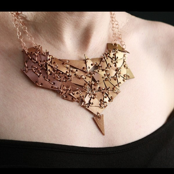 BOGO SALE Geometric Necklace, statement Necklace, Triangle Necklace, BOGO Necklace Earrings set, brown leather triangles