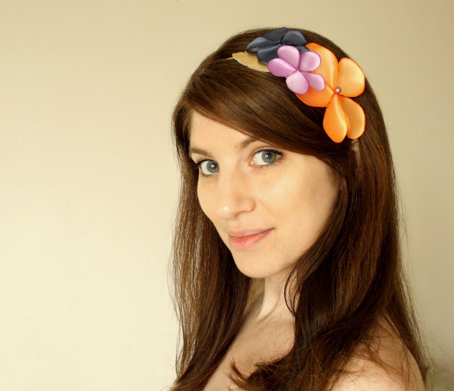 Festive Spring Fascinator, Pastel hair accessories, Vintage flower headband, Boho chic hair accessory, bridesmaids headpiece golden leaf