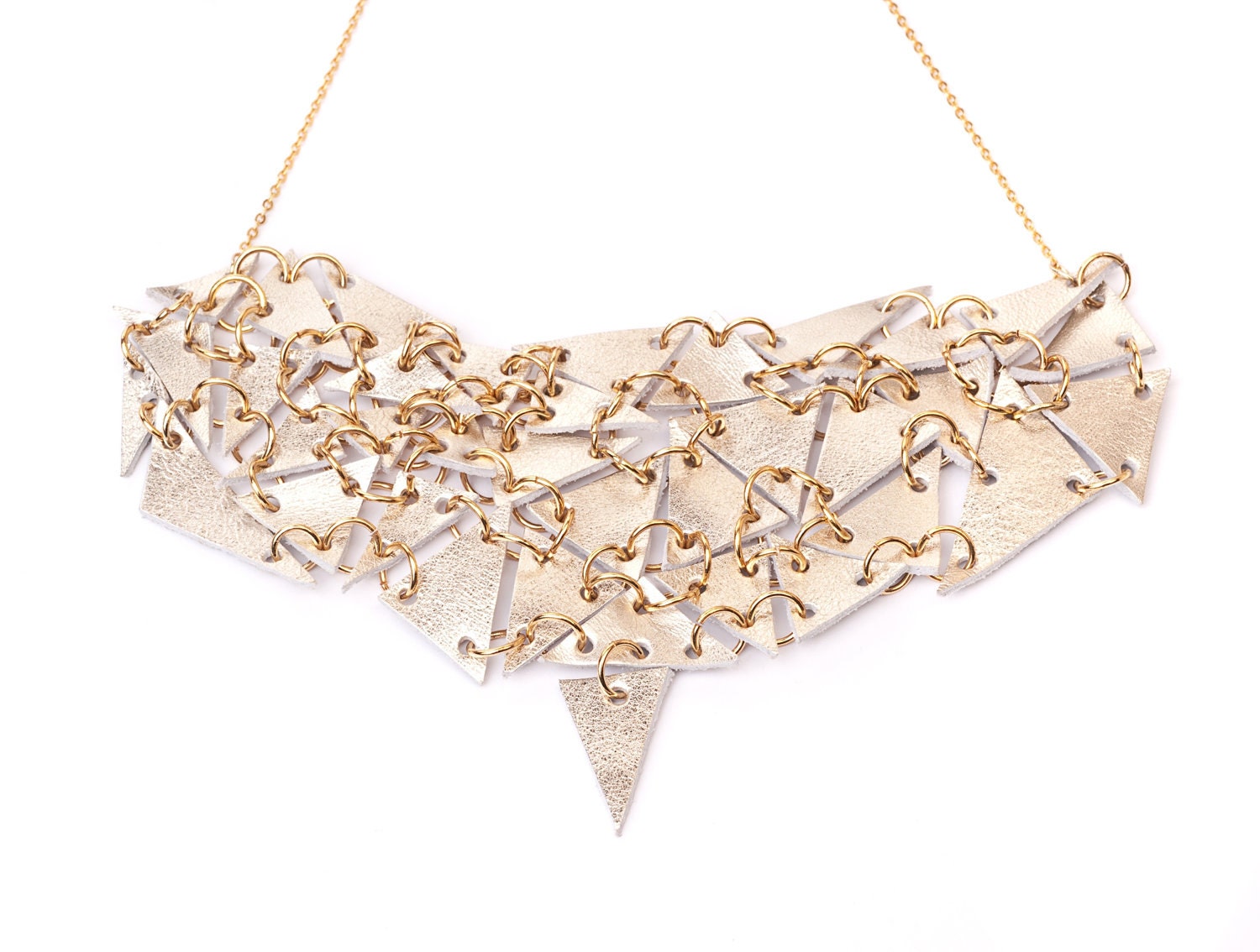 Geometric statement Necklace, triangle necklace made of gold Leather Triangle Necklace and Earrings set - BOGO