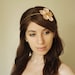 Single flower headband for women, pink flower and gold leave hair accessory, satin flower headpiece for women